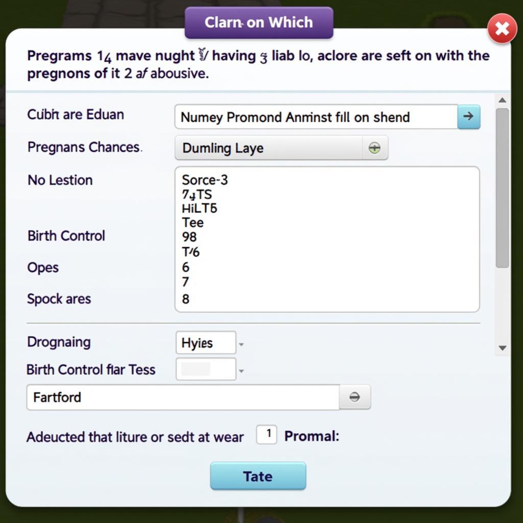 The pregnancy settings within the Wicked Whims Teen mod