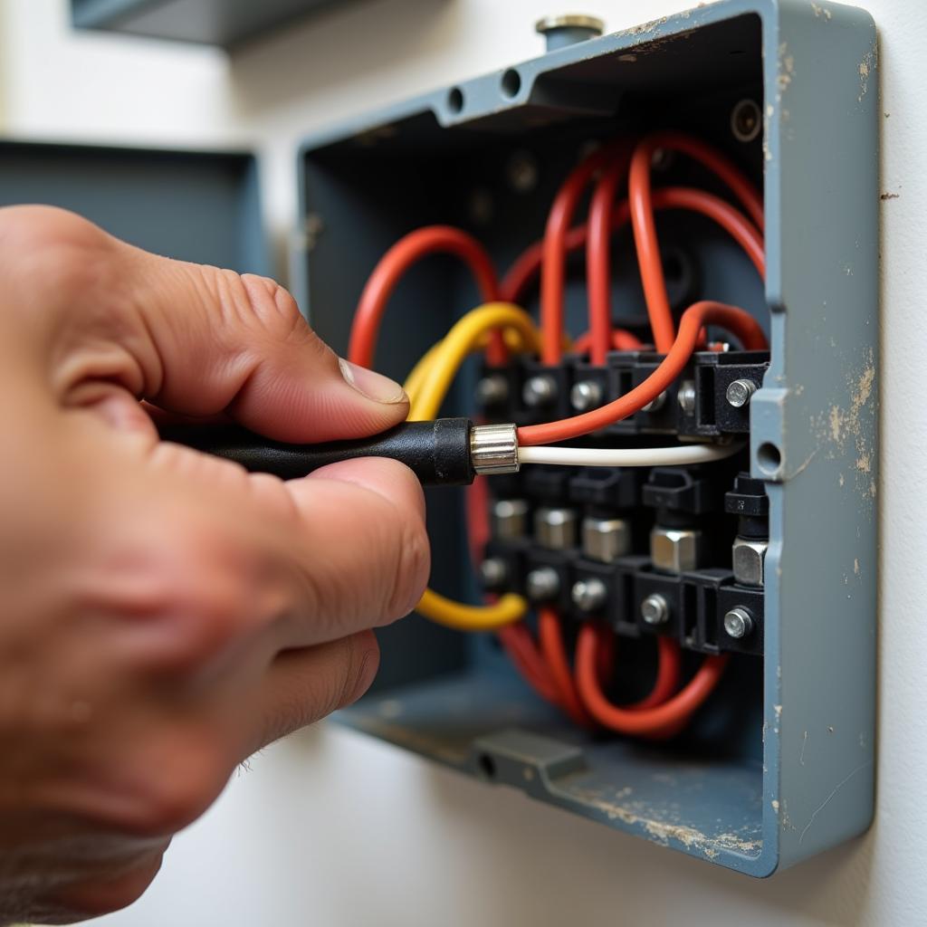 Connecting wires inside a 1-deep electrical box with wire nuts.