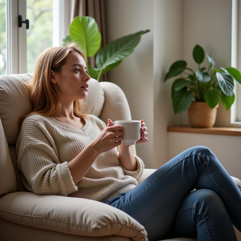 Woman Practicing Self-Care for a Healthy Relationship with Herself