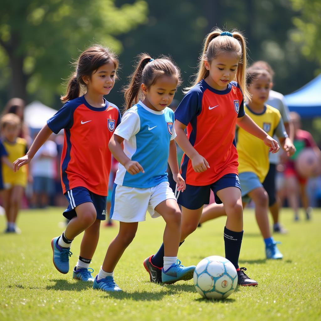 Young girls participating in a football festival