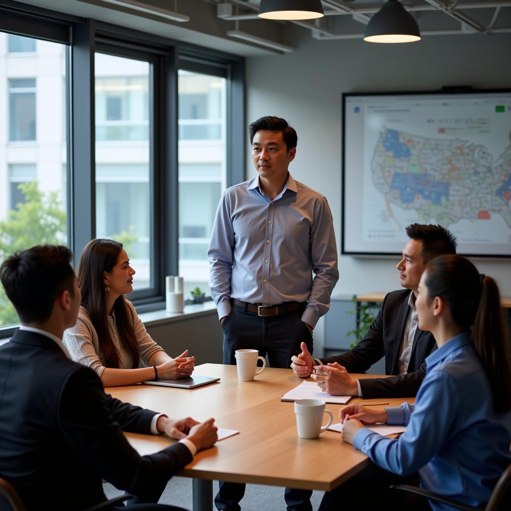 Zhengyu Huang leading a team meeting