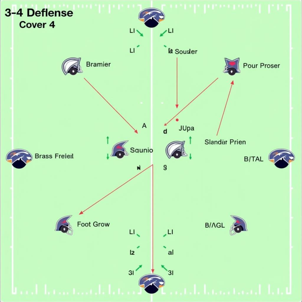 3-4 Defense Cover 4 Diagram Showing Player Positions and Responsibilities