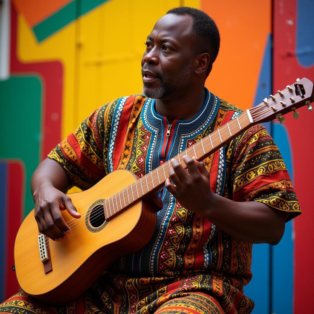 African Rag Musician Playing a Traditional Instrument