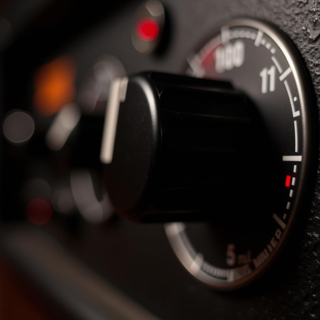 Close-up of an amplifier volume knob turned up to eleven