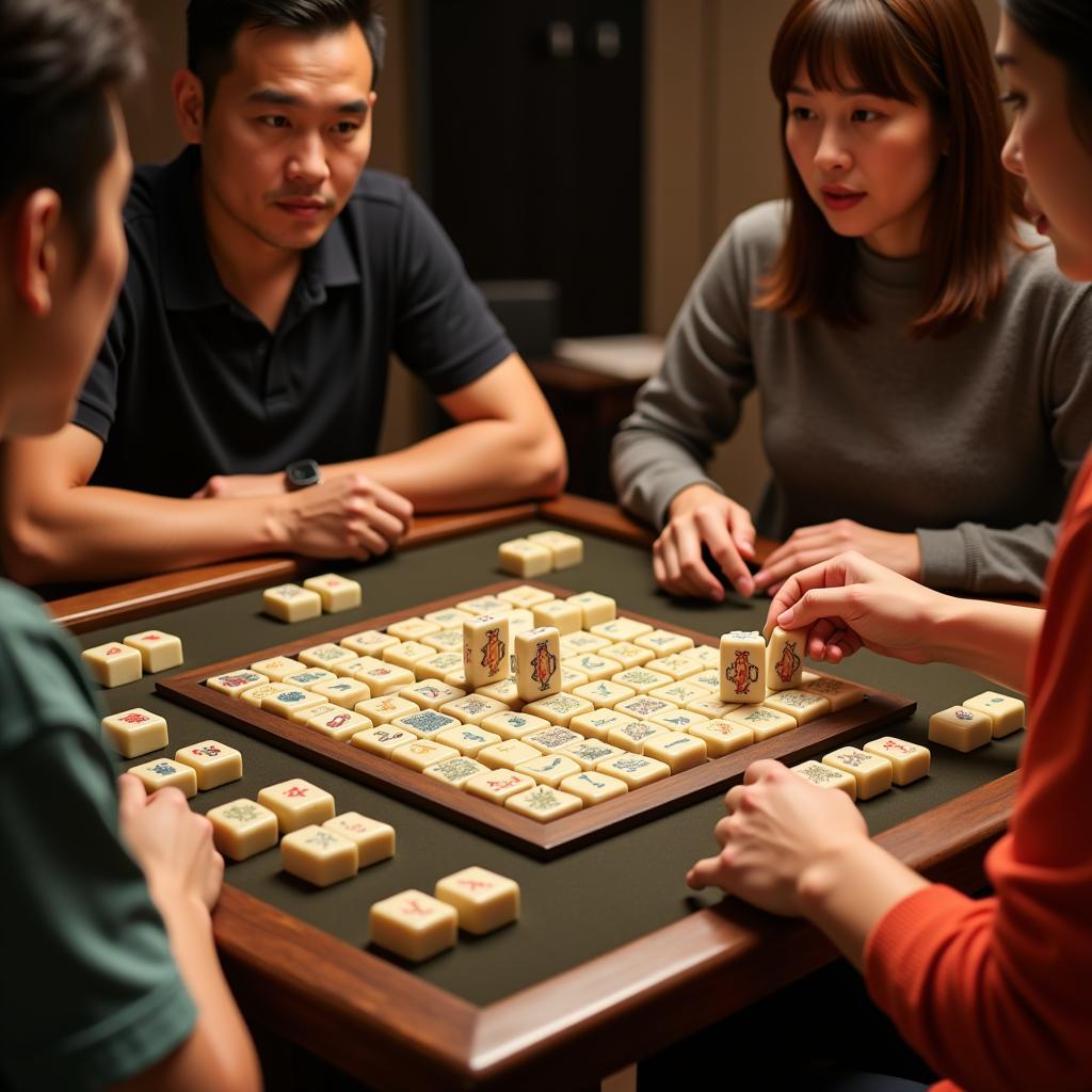 Players enjoying a game of mahjong with animal tiles