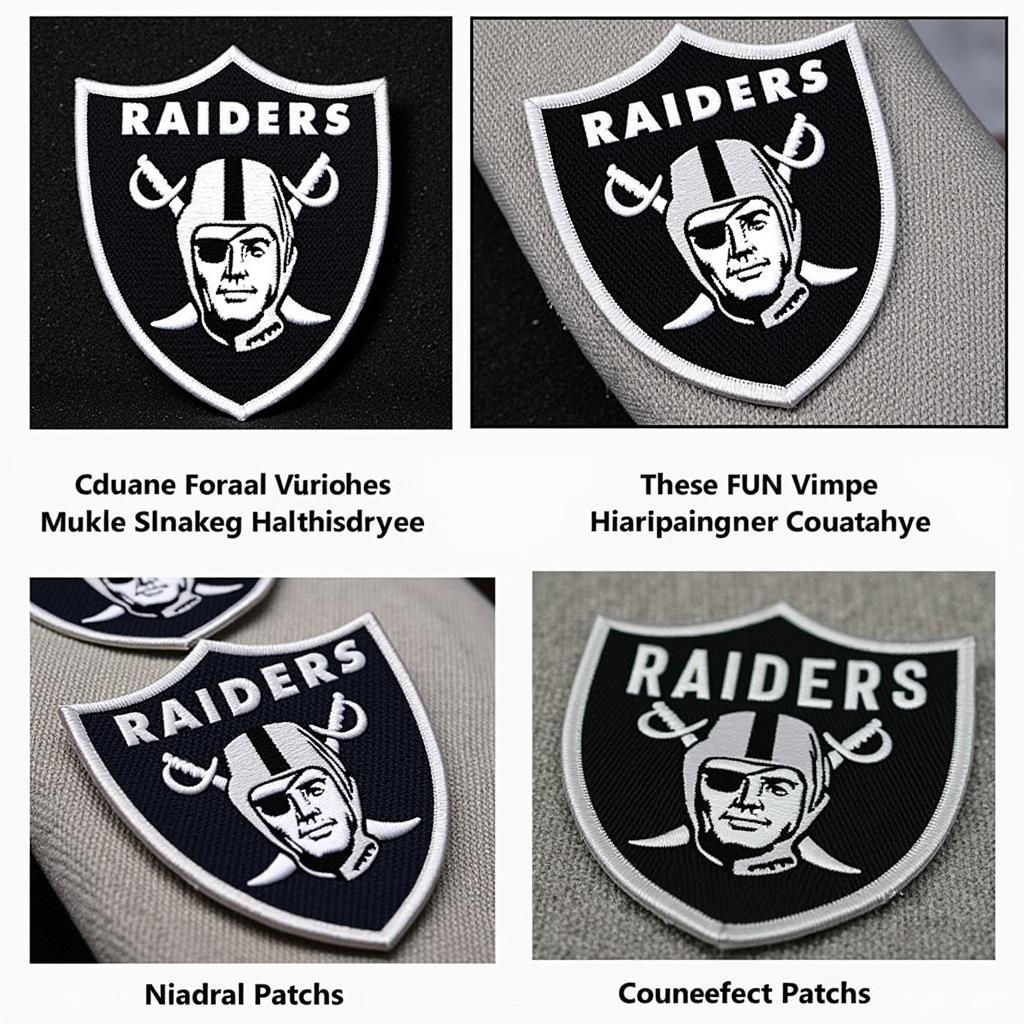 Close-up shots of authentic Raiders patches, highlighting the quality stitching, accurate colors, and official licensing details.