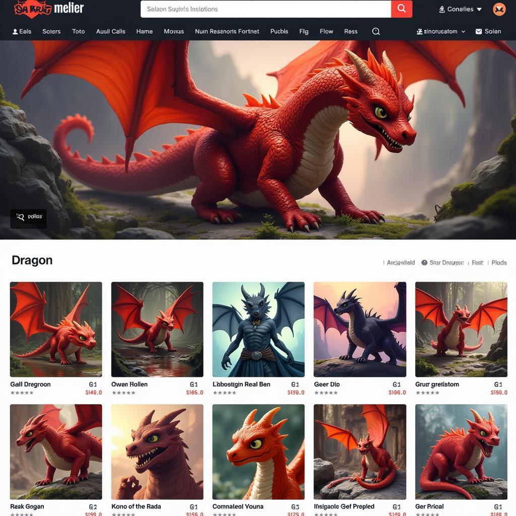 A screenshot of an online marketplace selling bad dragon artwork.