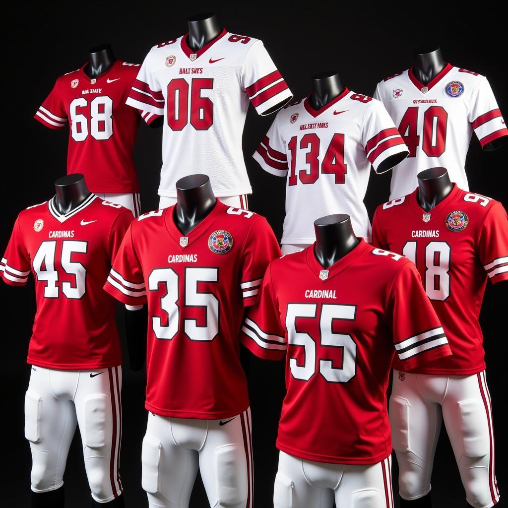 Showcase of various Ball State football jerseys, highlighting different eras and styles.