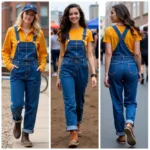 Blue and gold overalls worn as both workwear and fashionable attire