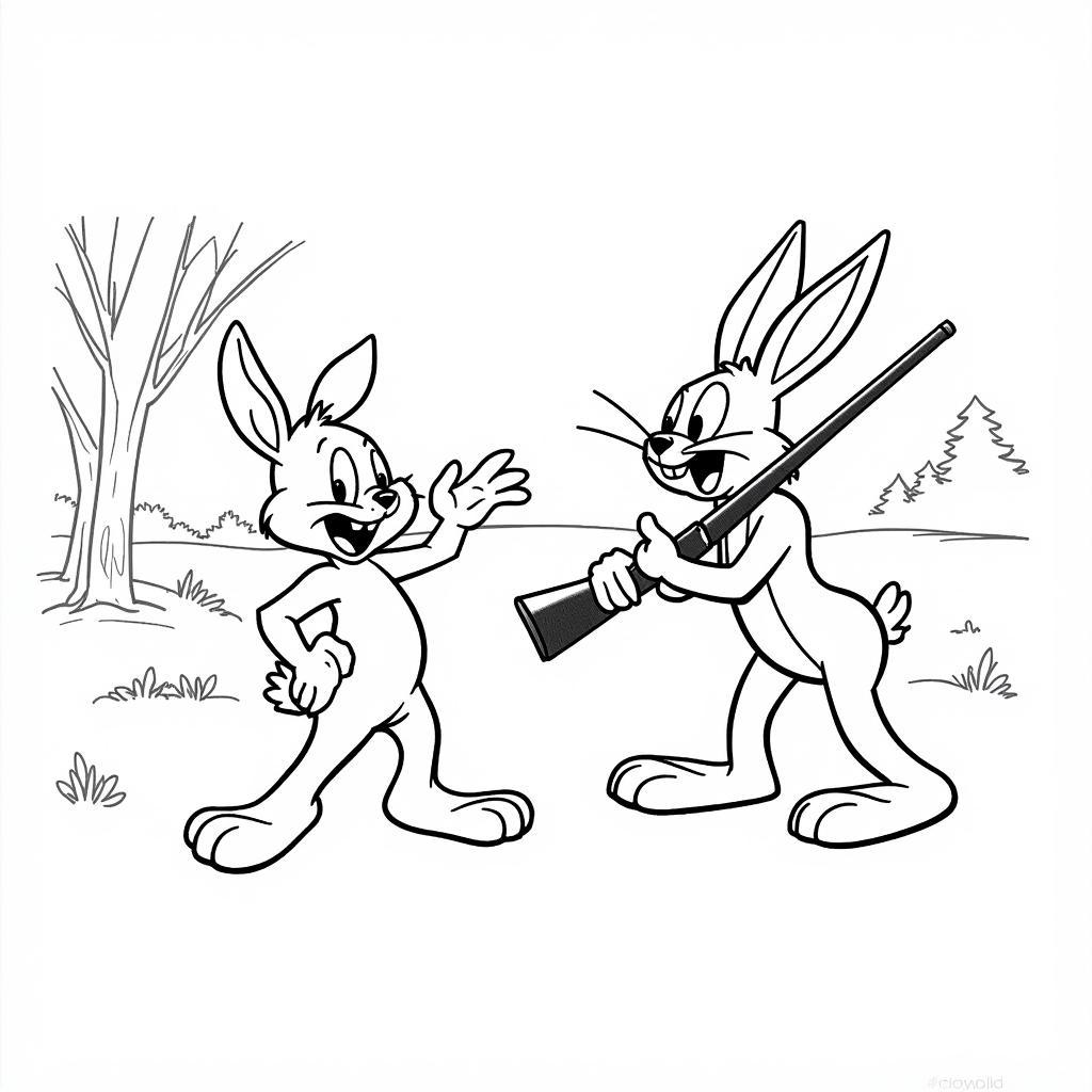 Bugs Bunny and Elmer Fudd Coloring Sheet