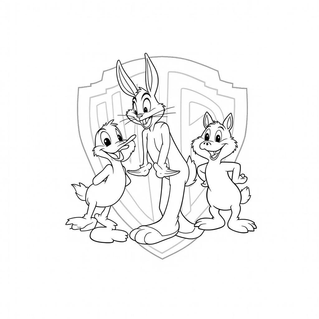 Bugs Bunny with Daffy Duck and Porky Pig Coloring Page