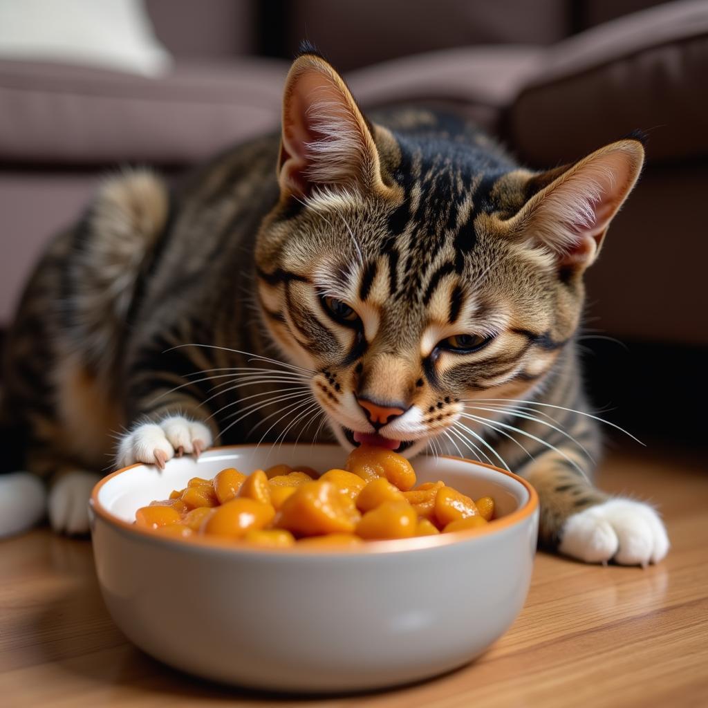 Cat Enjoying Wet Food