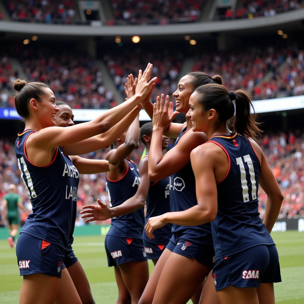 Athletes celebrating a victory