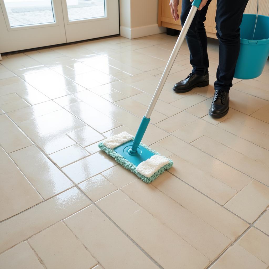 Cleaning a herringbone tile floor