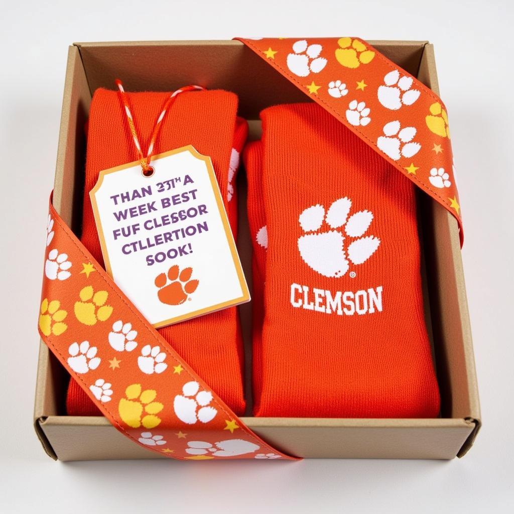 Clemson socks presented in a gift box.