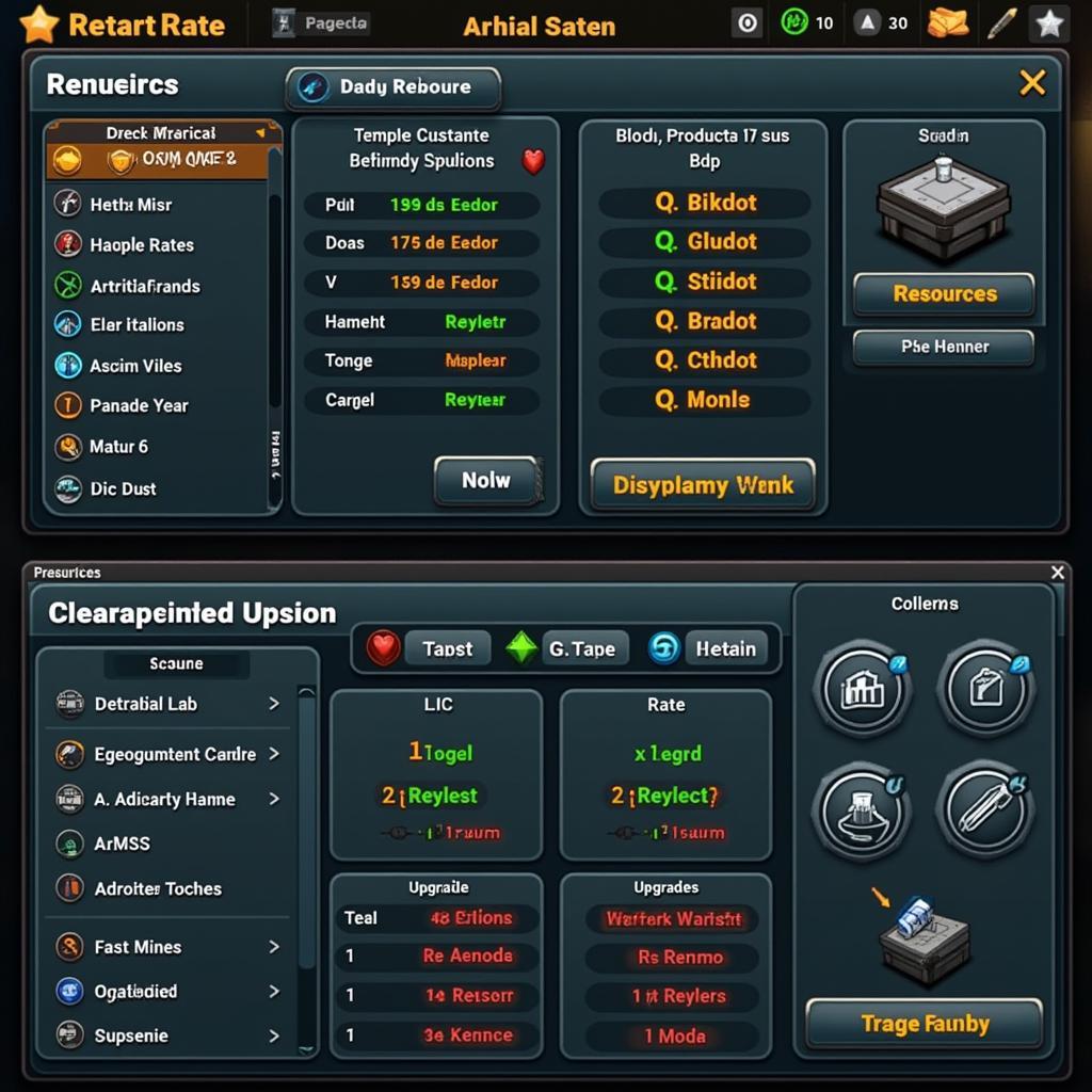 Interface showcasing resource management in Cloud Wars Game, including production facilities and resource indicators.