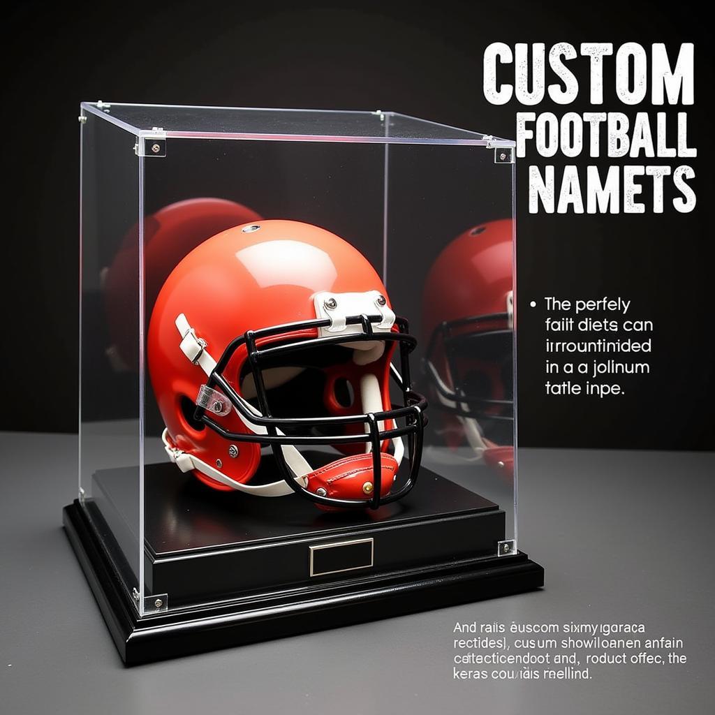 A custom-designed display case perfectly fitted for a unique football helmet, showcasing its unique features and providing optimal protection.