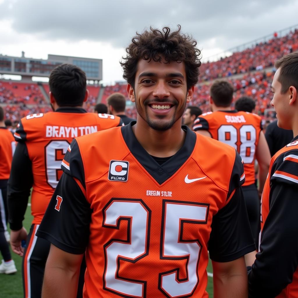 Custom Oregon State Football Jersey Worn by a Fan