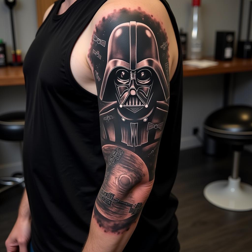 Darth Vader Portrait Tattoo Sleeve