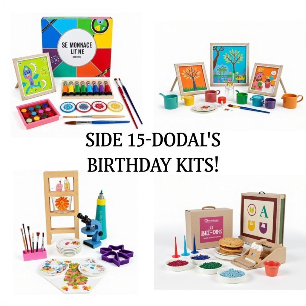 Various birthday kits for different age groups and interests.