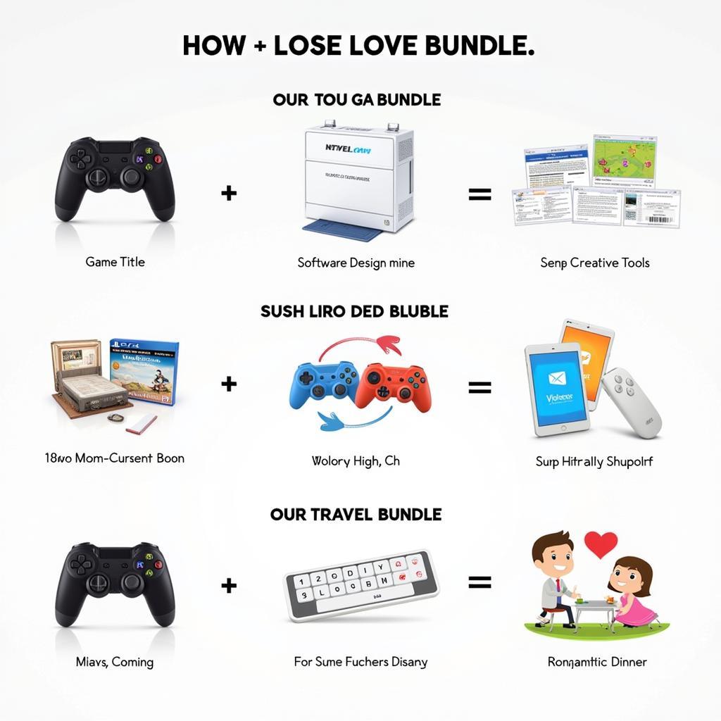 Various types of love bundles showcasing games, software, and travel.