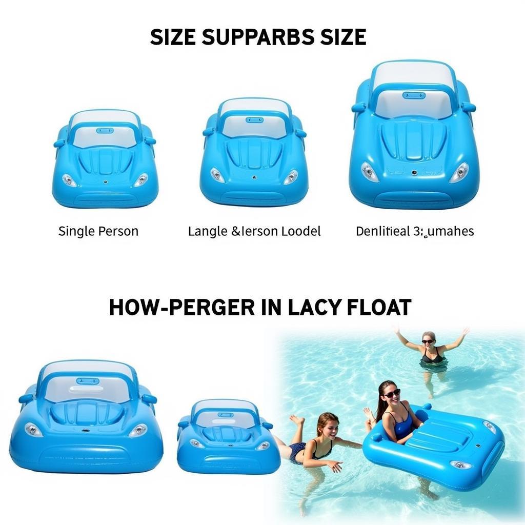 Different sizes of car floats: A collage showing various sizes of car floats, from single-person sports cars to larger family-sized floats.