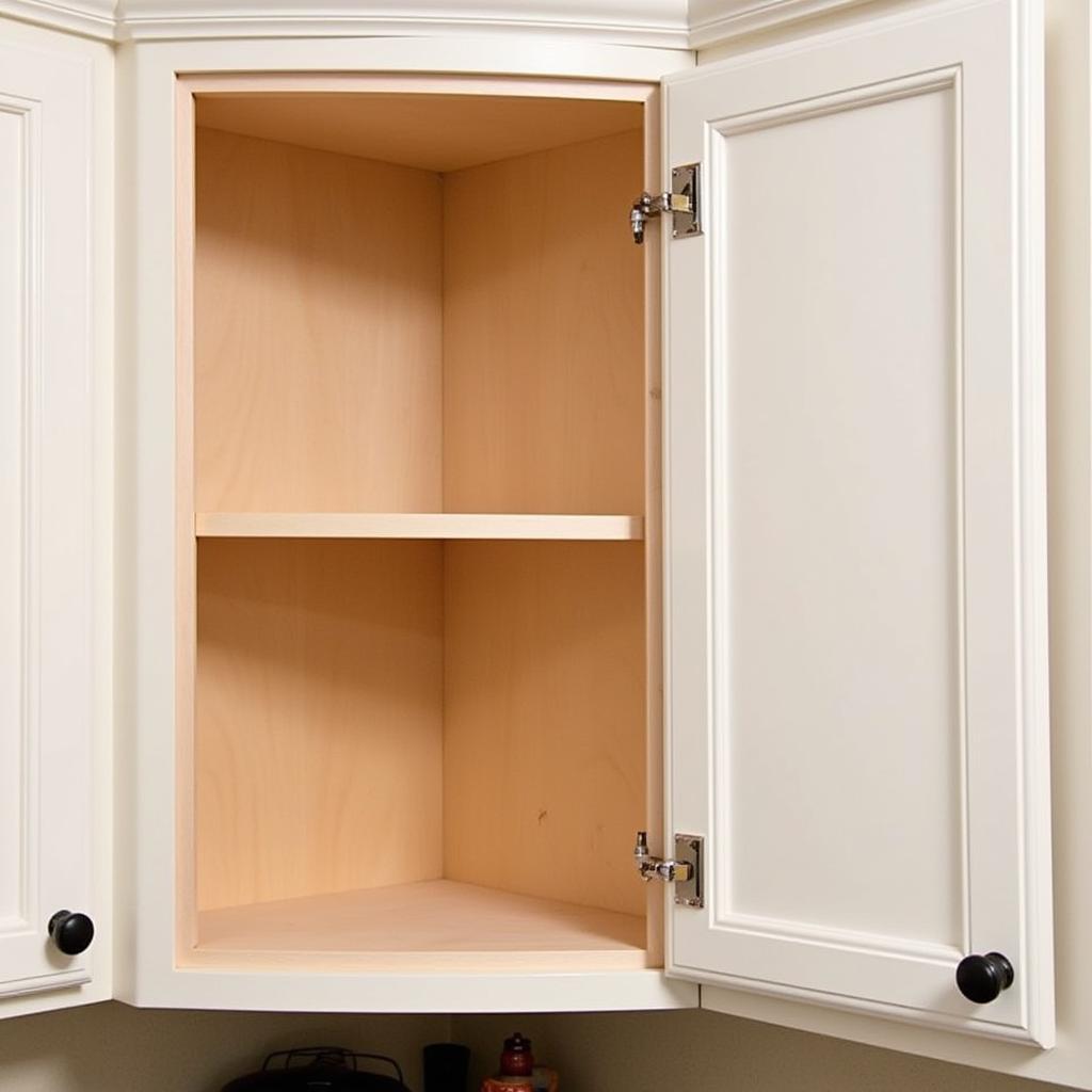 DIY swing-out shelf in a corner cabinet