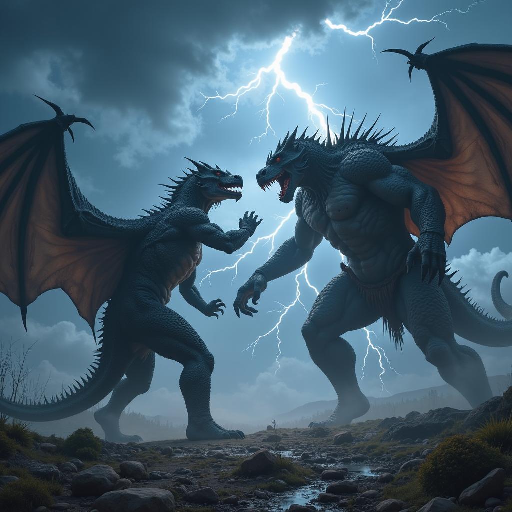 Dragon Battling a Giant