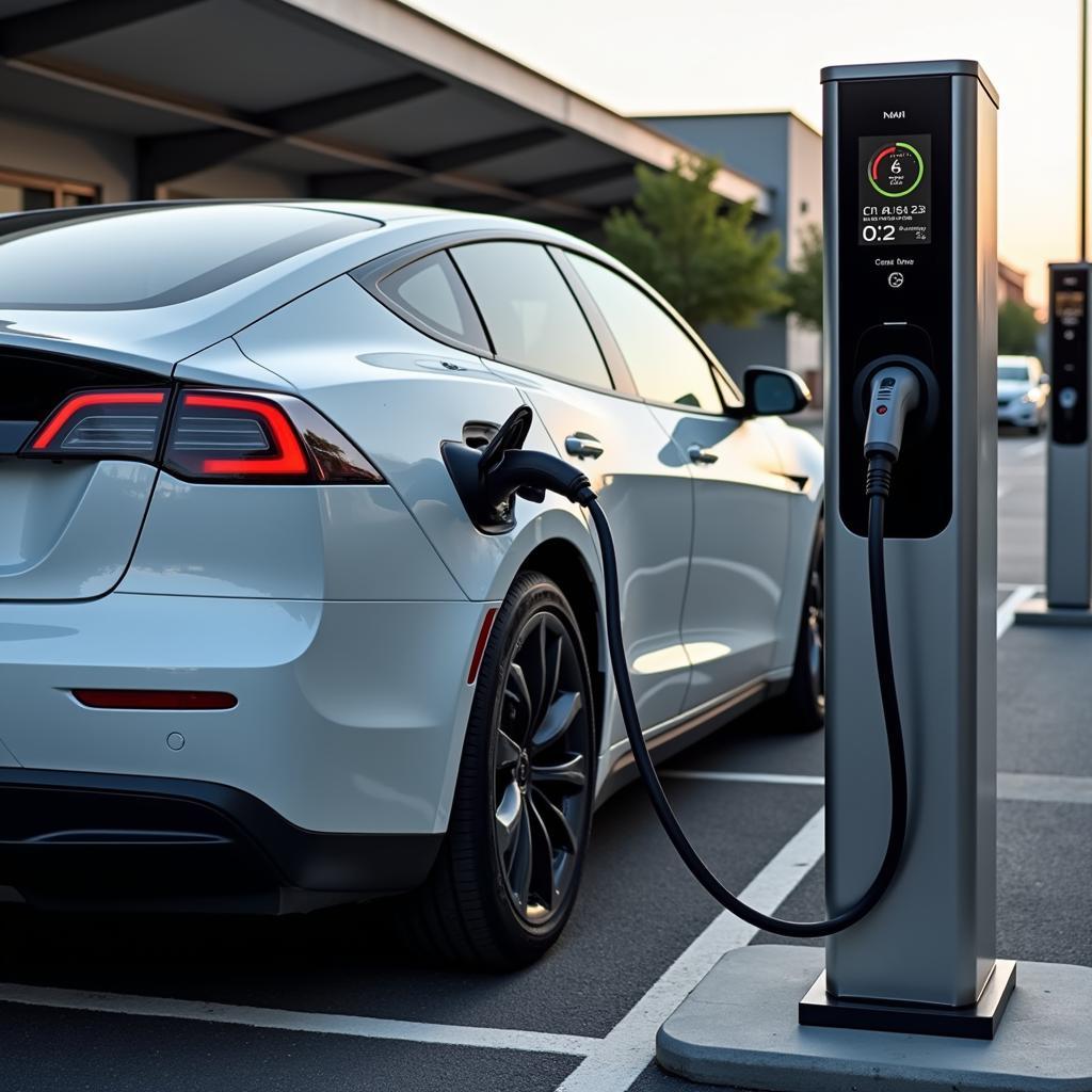 Electric Car at a Charging Station