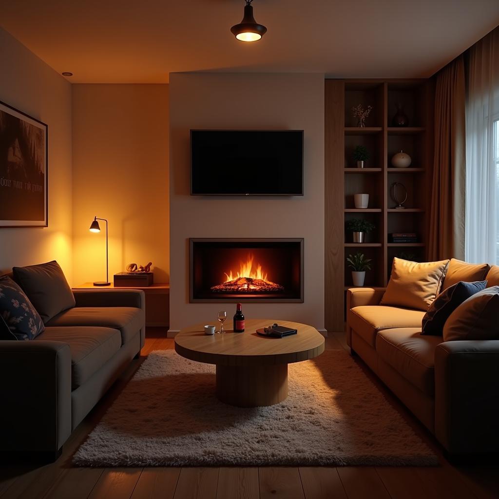 Electric Lamp Fireplace in a Modern Living Room