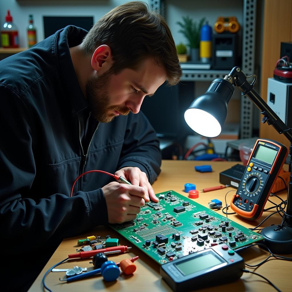 Electrical Engineer Working on a Circuit Board