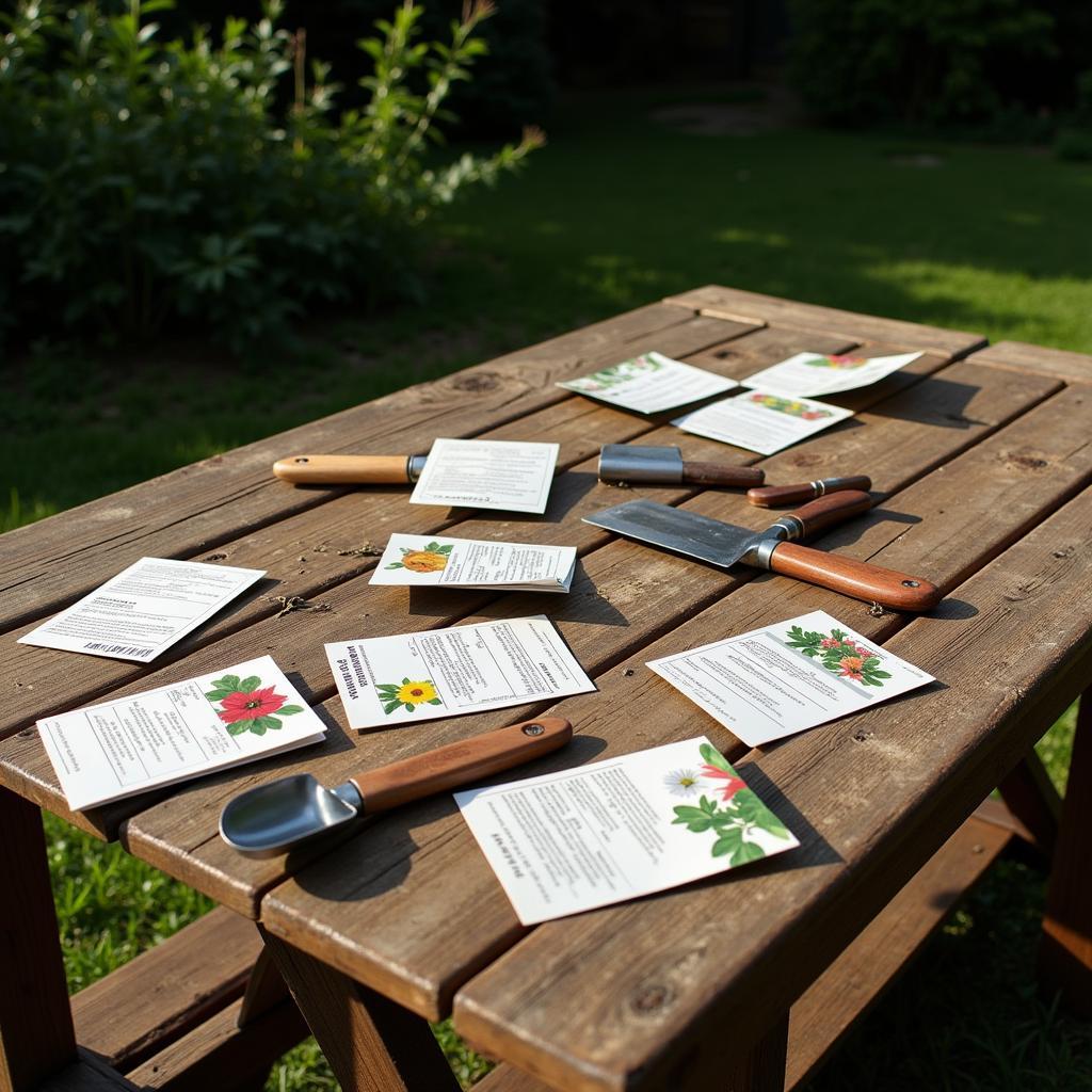 Empty seed packets scattered on a garden table, representing the frustration of gardeners.