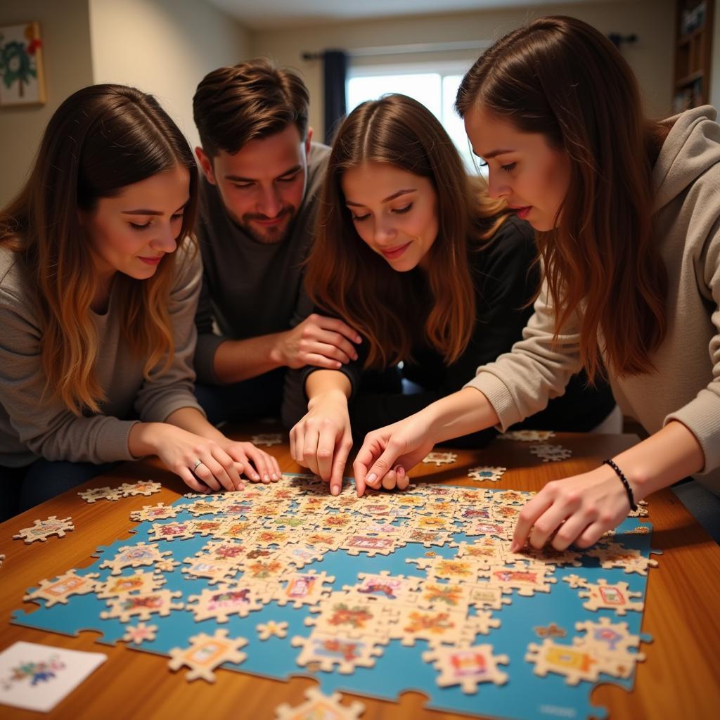 A group of players collaborating on an escape room puzzle