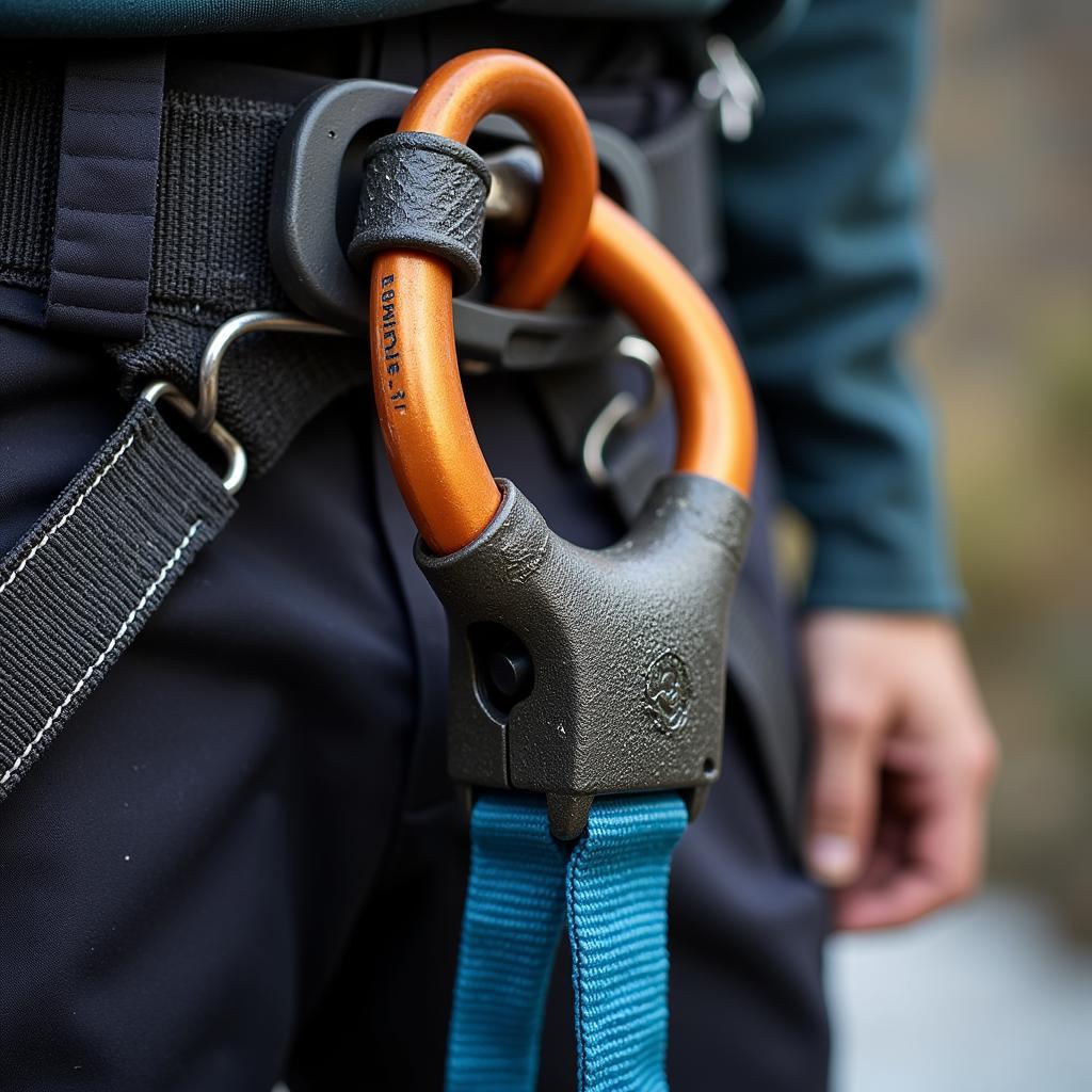 Extreme sports lock securing climbing gear on a carabiner