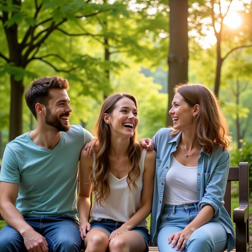 Three Adults Casually Posing in a Park