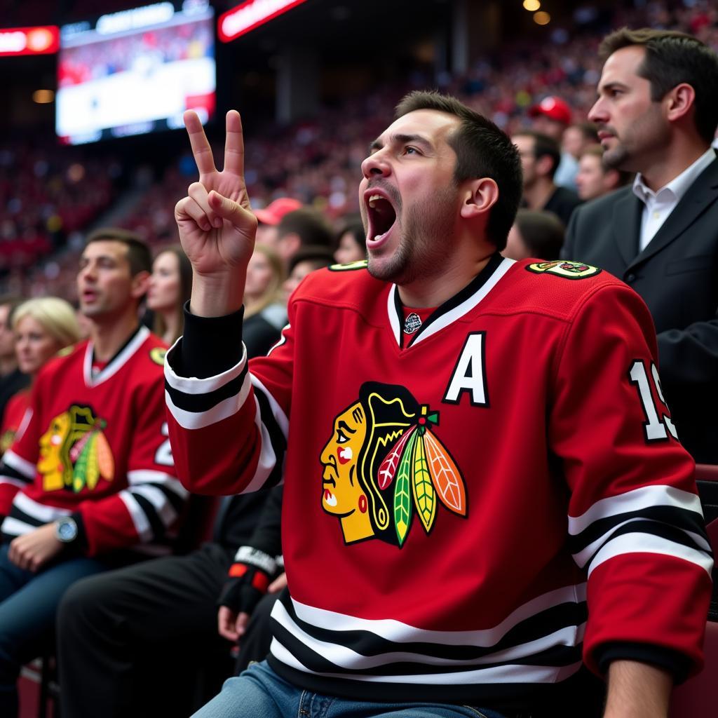 Fan Wearing a Blackhawks Toews Jersey at a Game