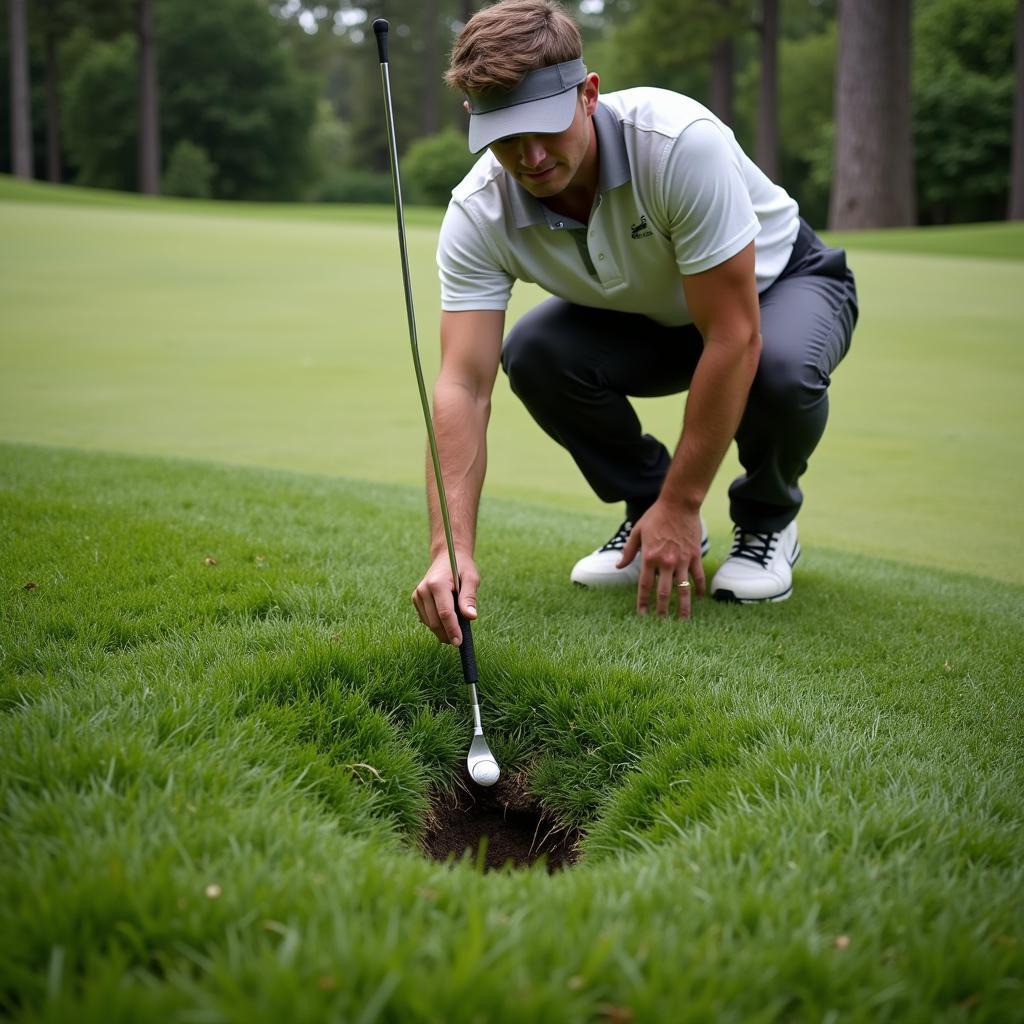 Golfer Searching for a Lost Ball in the Rough