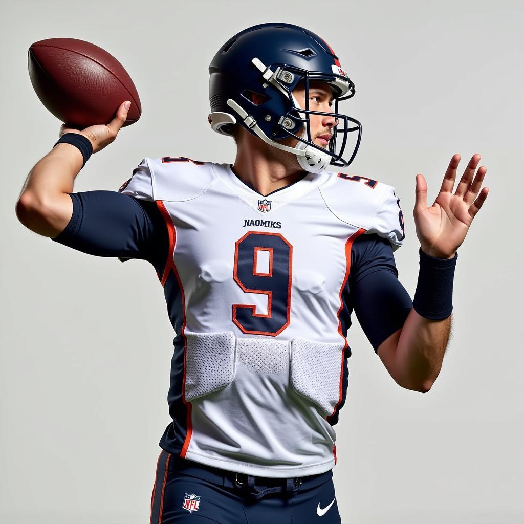 Quarterback throwing a football with arm protection