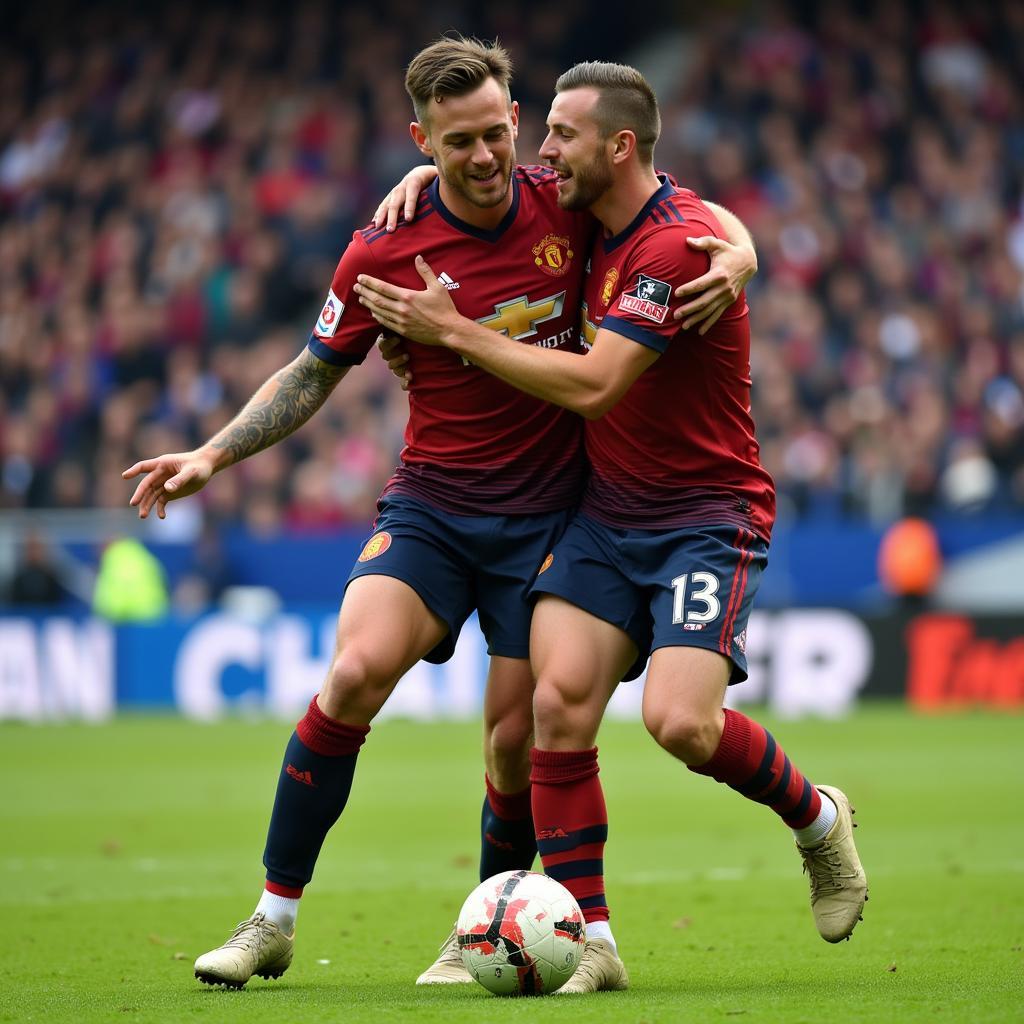 Football Defenders Celebrating a Tackle