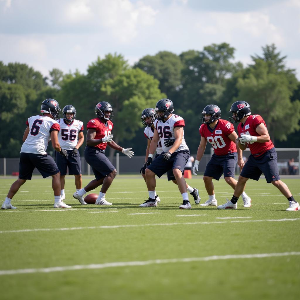 Football team practicing communication drill