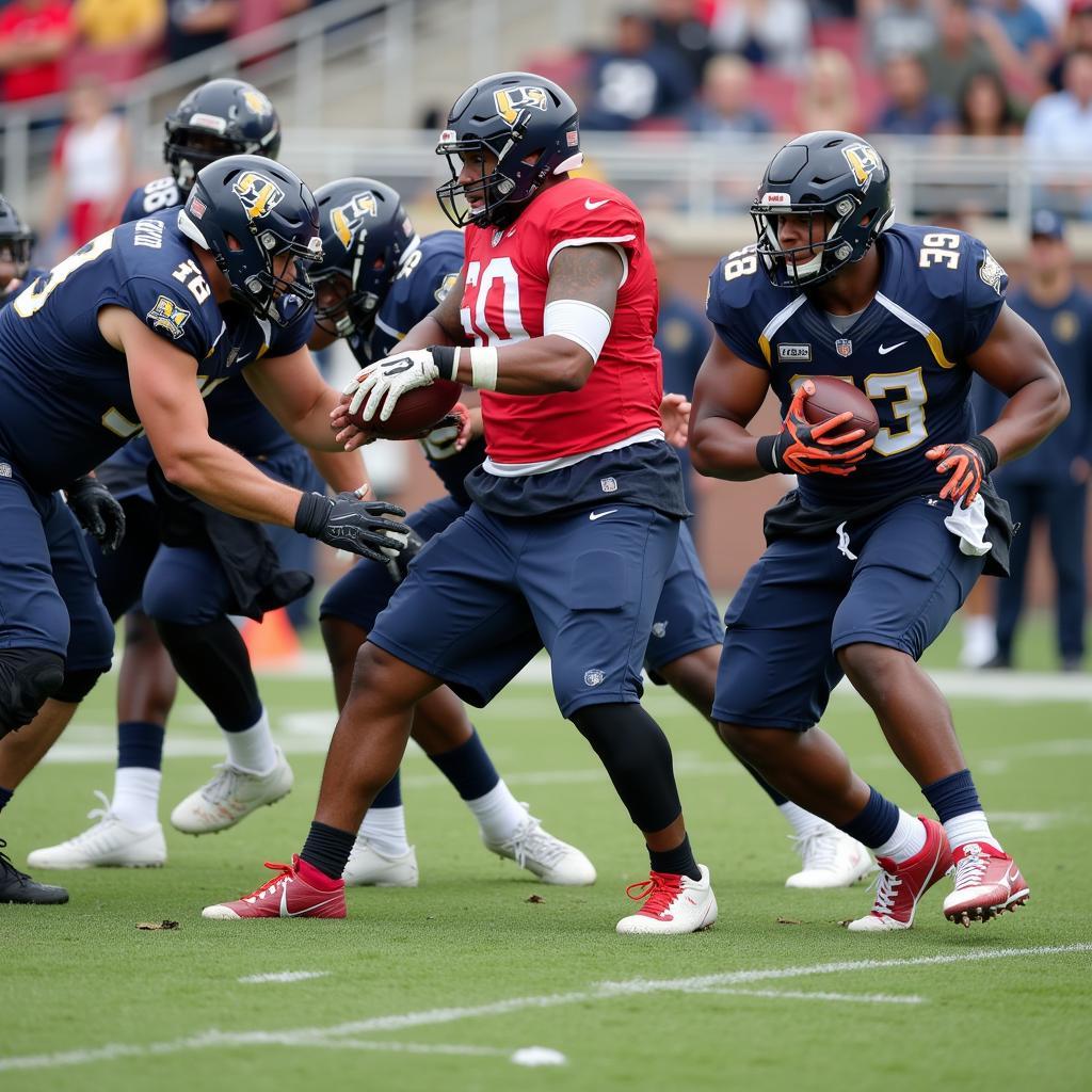 Football Team Practicing Defense