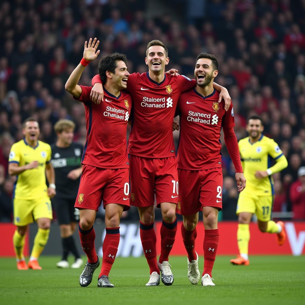 Gabriel Rui celebrating a goal with his teammates