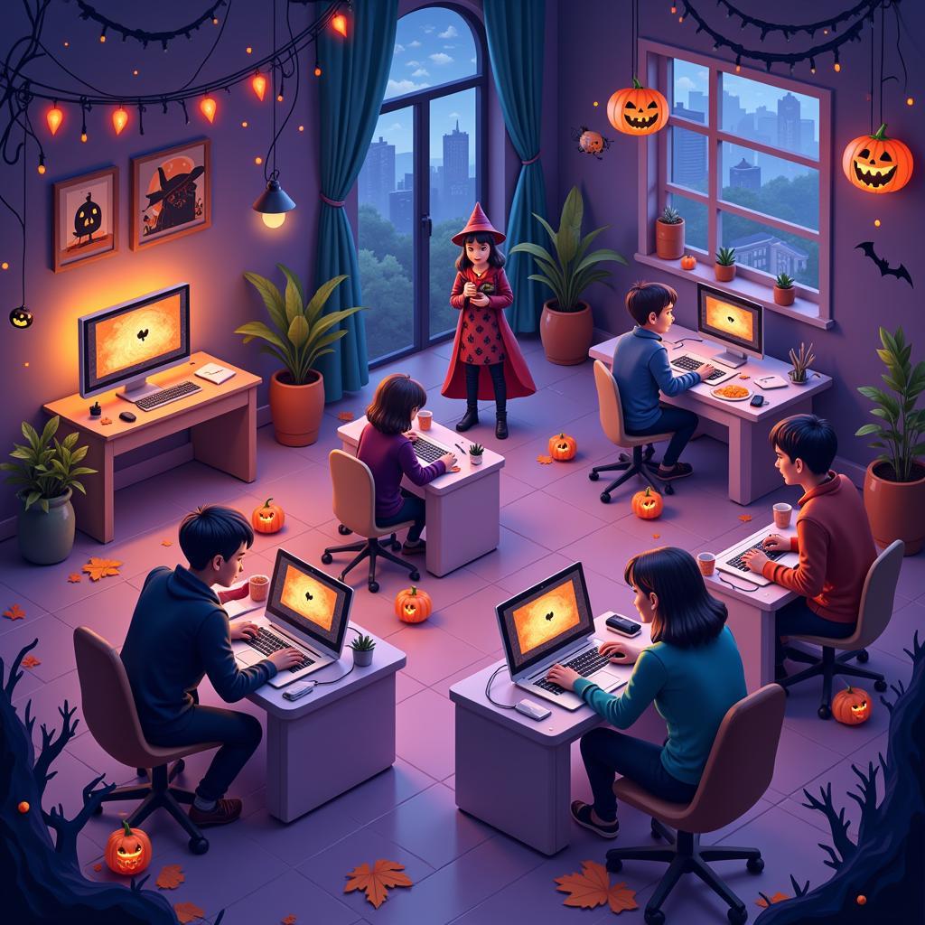 Gamers Celebrating Halloween Online