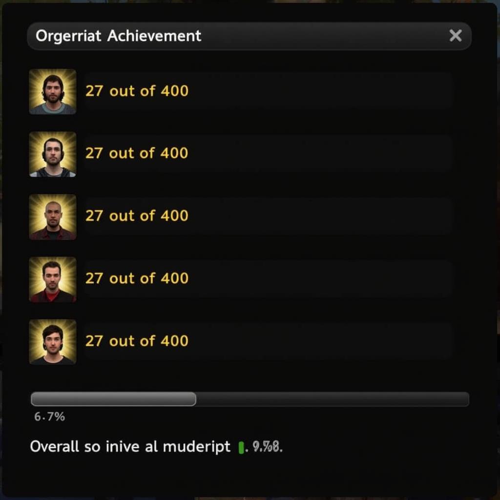 Gaming achievements progress showing 27 of 400