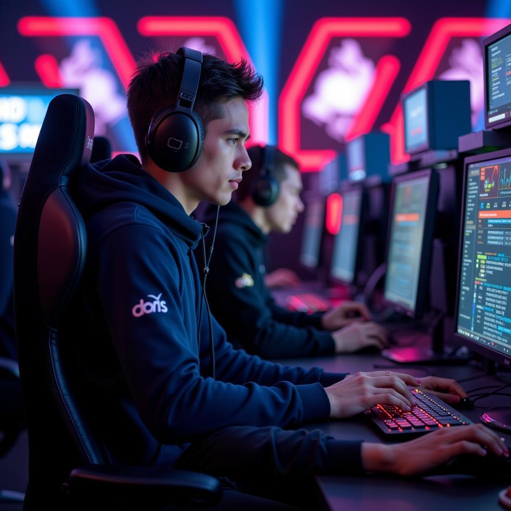 A professional gamer competing in an esports tournament.