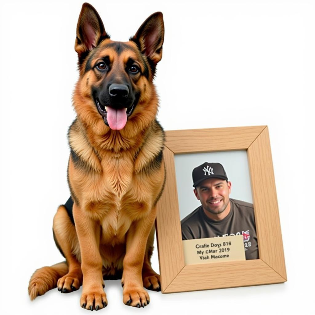 German Shepherd Urn with Ashes and Photo Frame