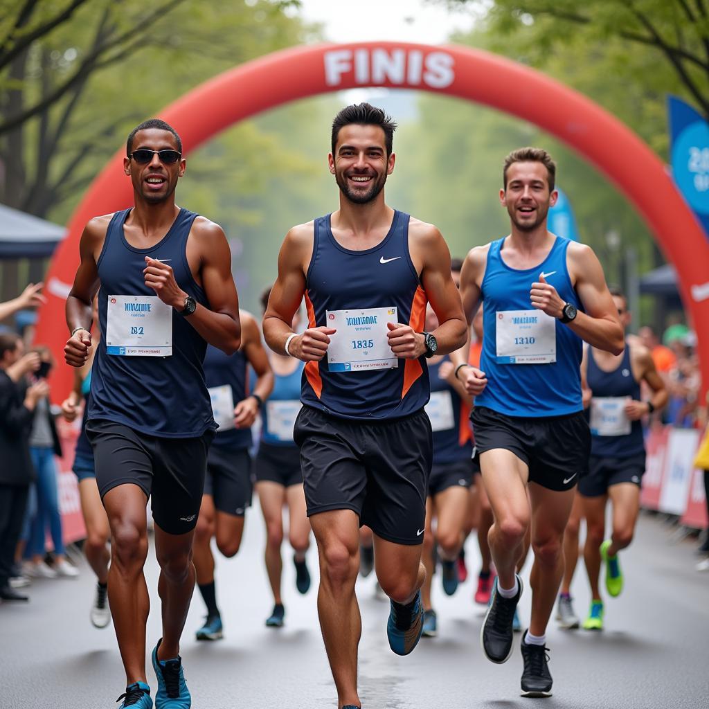 Runners Crossing the Finish Line in a Marathon