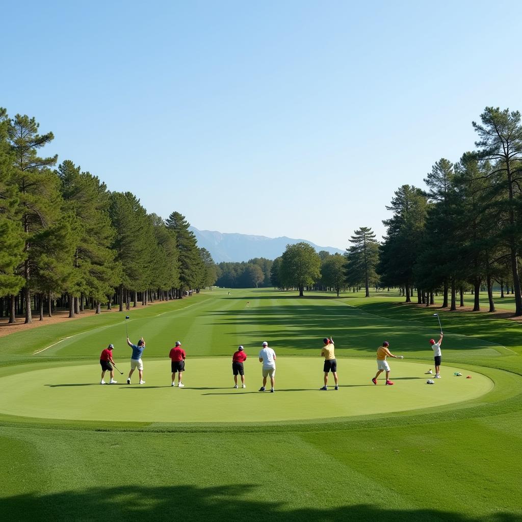 Golf Course with 8 Players Teeing Off