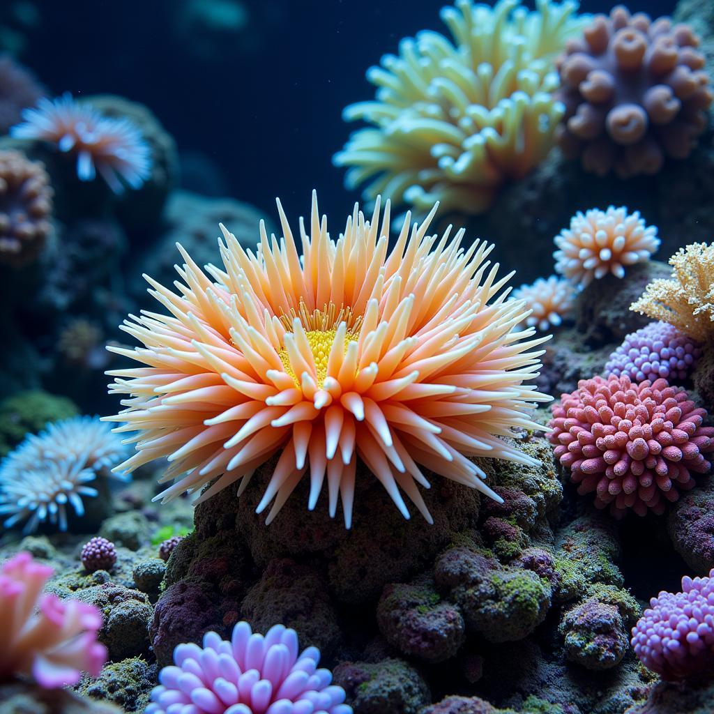 Grasshopper anemone in its natural habitat on a coral reef