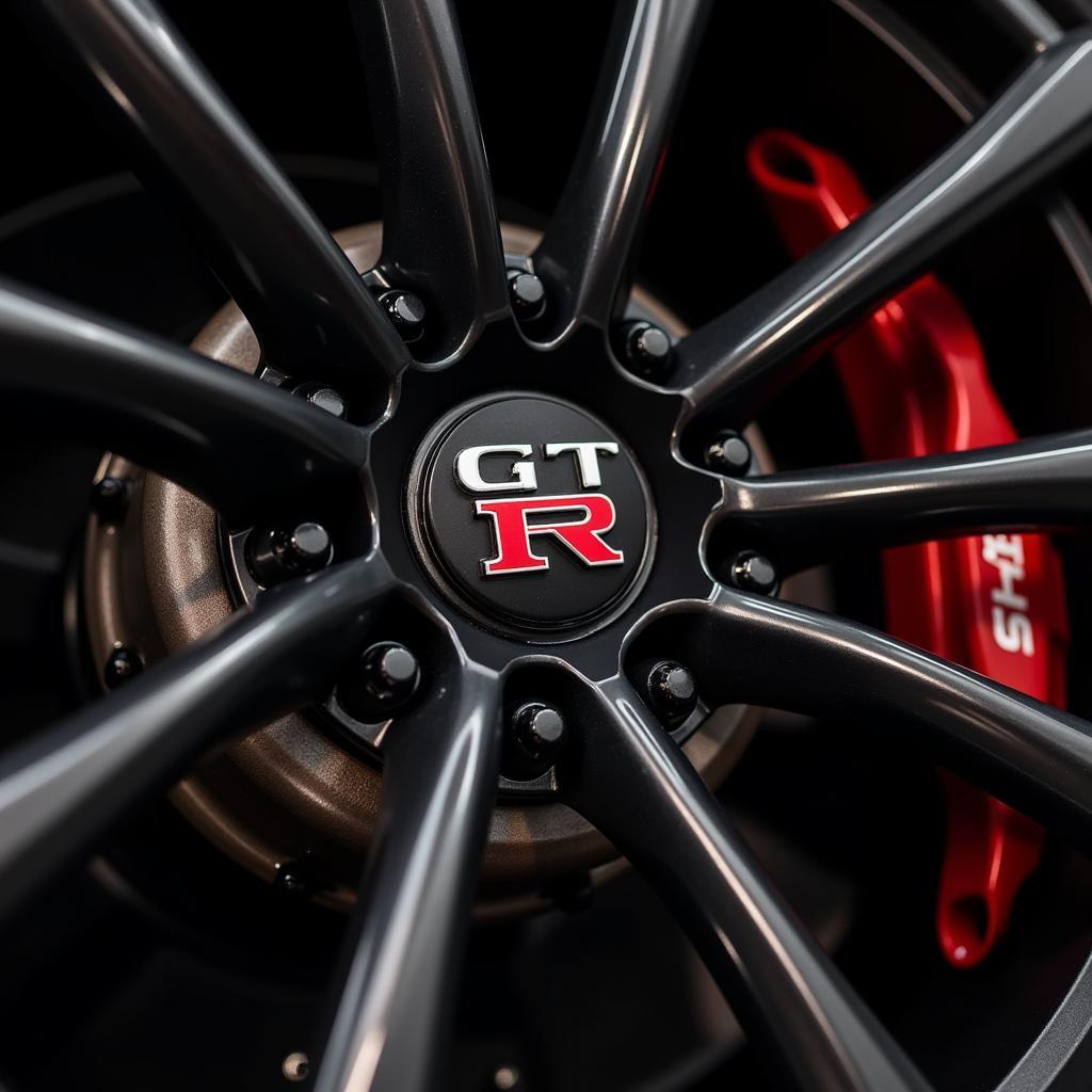 Detailed view of a GTR Nismo wheel showcasing its finish and construction